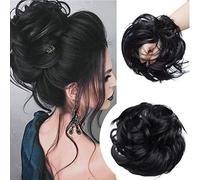 Large Messy Bun Scrunchie Hair Piece Elastic Updo Cover Hair Extension Instant Ponytail Curly 80g 1pc Tousled Synthetic Hairpiece Thick Hair Donut Dark Black
