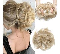 Large Messy Bun Scrunchie Hair Piece Elastic Updo Cover Hair Extension Instant Ponytail Curly 80g 1pc Tousled Synthetic Hairpiece Thick Hair Donut Ash Blonde mix Bleach Blonde