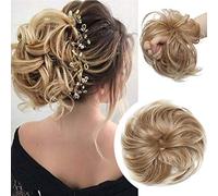 Large Messy Bun Scrunchie Hair Piece Elastic Updo Cover Hair Extension Instant Ponytail Curly 80g 1pc Tousled Synthetic Hairpiece Thick Hair Donut Strawberry Blonde mix Platinum Blonde