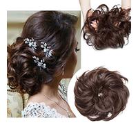 Large Messy Bun Scrunchie Hair Piece Elastic Updo Cover Hair Extension Instant Ponytail Curly 80g 1pc Tousled Synthetic Hairpiece Thick Hair Donut Medium Brown