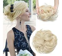 Large Messy Bun Scrunchie Hair Piece Elastic Updo Cover Hair Extension Instant Ponytail Curly 80g 1pc Tousled Synthetic Hairpiece Thick Hair Donut Bleach Blonde