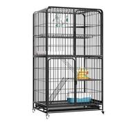 Large Metal Cat Cage on Locking Wheels, Exquisite Cat Villa with Pull-Out Litter Tray, Platforms Cozy Hideout(Black,85 * 60 * 151cm)