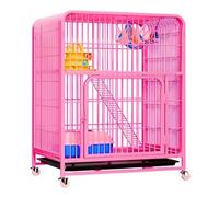 Large Metal Cat Cage on Locking Wheels, Exquisite Cat Villa with Pull-Out Litter Tray, Platforms Cozy Hideout(Pink,85 * 60 * 102cm)