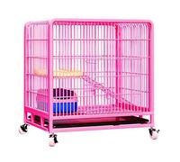 Large Metal Cat Cage on Locking Wheels, Exquisite Cat Villa with Pull-Out Litter Tray, Platforms Cozy Hideout(Pink,61 * 44 * 67cm)