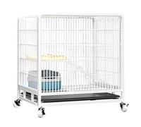 Large Metal Cat Cage on Locking Wheels, Exquisite Cat Villa with Pull-Out Litter Tray, Platforms Cozy Hideout(White,61 * 44 * 67cm)