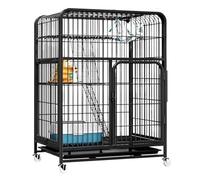 Large Metal Cat Cage on Locking Wheels, Exquisite Cat Villa with Pull-Out Litter Tray, Platforms Cozy Hideout(Black,85 * 60 * 110cm)