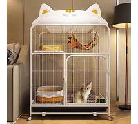 Large Metal Cat Cage with Rolling Base, Multi-Level Platform & Tray - Spacious Indoor Enclosure for Kittens, Puppies, Ferrets, Chinchillas & Small Pets
