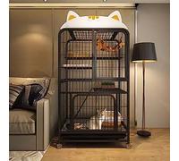 Large Metal Cat Cage with Rolling Base, Multi-Level Platform & Tray - Spacious Indoor Enclosure for Kittens, Puppies, Ferrets, Chinchillas & Small Pets