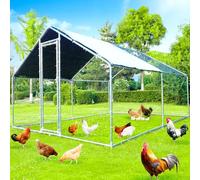 Large Metal Chicken Coop, Chicken Runs for Yard with Cover Walk-in Poultry Cage for 10 20 Chickens, Chicken Pen Duck Coop with Water-Resident Top and Feeding Door, Spire Hen House 12.8Lx9.84Wx6.6H FT