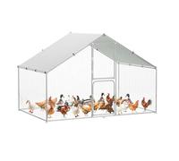 Large Metal Chicken Coop with Run, 3 x 2 x 2 m Walk in Chicken Run with Water Resistant & Sun-Protective Cover, 2 Door Galvanised Hen Poultry House Cage for Hens Ducks Rabbits Dogs