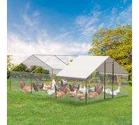 Large Metal Chicken Coop with Run, 3 x 6 x 2 m Walk In Chicken Run, Galvanised Hen Poultry House with Anti-UV & Waterproof Cover, Pet Playpen Garden Cage for Ducks, Rabbits, and Dogs