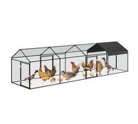 Large Metal Chicken Coop with Run, 4 x 1 x 1 m Walk in Chicken Run with Water Resistant & Sun-Protective Cover, 4 Door Galvanised Hen Poultry House Cage for Hens Ducks Rabbits Dogs - Black