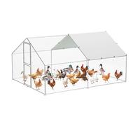 Large Metal Chicken Coop with Run, 4 x 3 x 2 m Walk in Chicken Run with Water Resistant & Sun-Protective Cover, 2 Door Galvanised Hen Poultry House Cage for Hens Ducks Rabbits Dogs