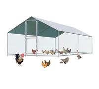 Large Metal Chicken Coop with Run, Walkin Poultry Cage for 30 Chickens with Full Coverage Roof, Waterproof & Anti-UV Cover, Double Lockable Doors, Outdoor Hen/Duck/Rabbit House (13.1 x 6.6 x 9.8 FT)