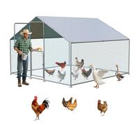 Large Metal Chicken Coop with Run, Walkin Poultry Cage for 30 Chickens with Spire Roof, Waterproof & Anti-UV Cover, Double Lockable Doors, Outdoor Hen/Duck/Rabbit House (6.6 x 6.6 x 9.8 FT)