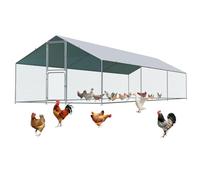 Large Metal Chicken Coop with Run, Walkin Poultry Cage for 30 Chickens withFull Coverage Roof, Waterproof & Anti-UV Cover, Double Lockable Doors, Outdoor Hen/Duck/Rabbit House (19.7 x 6.6 x 9.8 FT)