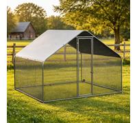 Large Metal Chicken Coops, Heavy Duty Galvanized Steel Cage with Waterproof Cover Security Lock Farm Duck Rabbit Cage Poultry Pen(2x3x2m)