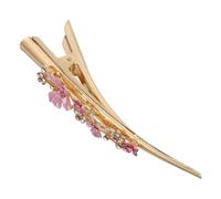 Large Metal Duckbill Clip Vintage Flower Design and Rhinestones | Pink Alloy Barrette, Smooth Lacquer Finish, Decorative Accent for Half-up Curly Styles