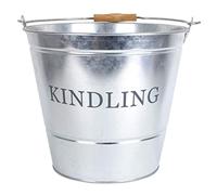 Large Metal Fireside Kindling Bucket with Wooden Handle - Diameter of 32cm (12.5'') - Galvanised Finish