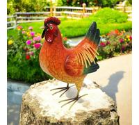 Large Metal Garden Bird Statue - Handcrafted Weather-Resistant Rooster, Hen & Peacock Ornaments | Farmhouse Outdoor Décor for Garden, Patio & Lawn (Red Hen)