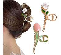 Large Metal Hair Clips Tulip Hair Clips Flower Hair Claw Clips Women Nonslip for Thicken Hair Curly Straight Long Hair - 2PCS (Tulip + lily)