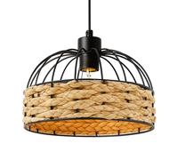Large Metal Light Shade Modern Retro Boho Rattan Style Weave Jute Rope Lampshade, Black Frame for Living Room Bedroom Kitchen Ceiling Lights (Black, 30cm)