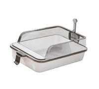 Large Metal Litter Tray, Metal Litter Tray with Scoop, Stainless Steel Open Top Litters Box with Detachable Rim, High Sided, Anti-Leakage, Easy Cleaning, Odour-Resistant, Cats Trays
