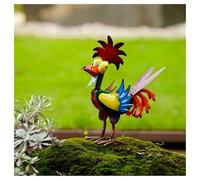 Large Metal Mad Rooster Statue - Colorful Farm Animals Ornament for Indoor and Outdoor Garden Patio Lawn Conservatory