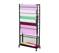 Large Metal Ribbon Storage Rack & Wrapping Paper Cart Double Sided Vinyl Roll Dispenser with Wheels Craft Room Floor Stand (No Top Shelf)
