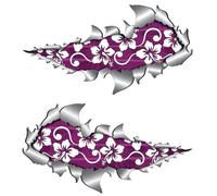 Large metal rip open, purple hibiscus flower sticker.