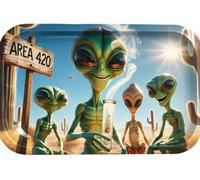 Large Metal Rolling Tray - Funny Alien Artwork | Durable Non-Stick Surface | Portable Metal Rolling Tray for Herbs, Tobacco, & Accessories