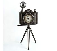 Large Metal Vintage Camera and Tripod Quartz Mantel Clock
