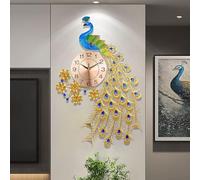 Large Metal Wall Clock - Silent Movement Clock for Living Room, Bedroom, and Office Decor - Elegant Peacock Design for Home Decoration