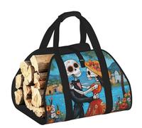 Large Mexico-Dead-Skeletons-Romance Firewood Carrier Bag, 600d Oxford Cloth Log Tote With Reinforced Handles, Open-End Wood Hauling Bag For Fireplace, Wood Stove, Camping And Outdoor Storage