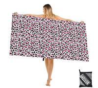 Large Microfibre Beach Towel for Adult,160x90cm Double Side Pink Gray Leopard Printed Sand Free Beach Towel,Lightweight Quick Dry Travel Swim Towel Bag,Compact and Thin Sports Towel Yoga Gym for Women