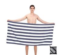Large Microfibre Beach Towel for Adult,160x90cm Double Sides Gray Striped Sand Free Beach Towel,Lightweight Quick Dry Travel Swim Towel with Bag,Compact and Thin Sports Towel Yoga Gym for Women Men