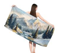 Large Microfibre Beach Towel for Adult, 80x160 cm Landscape Sand Free Beach Towel with Pockets,Lightweight Quick Dry Travel Swim Towels, Sports Towels, Yoga Gym Beach Essentials, Mountain,s-j607
