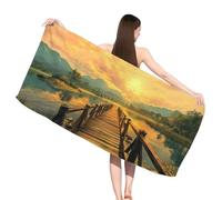 Large Microfibre Beach Towel for Adult, 80x160 cm Sunset Sand Free Beach Towel with Pockets,Lightweight Quick Dry Travel Swim Towels, Sports Towels, Yoga Gym Beach Essentials, Landscape,s-j475