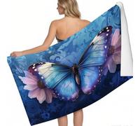 Large Microfibre Beach Towel Quick Dry Butterfly close-up Ultra Absorbent Sand Free 180 x 90 cm blue Printed Compact Travel Swimming Towel for Adults and Kids
