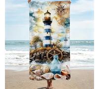 Large Microfibre Beach Towels for Adults, 100x200cm, lighthouse Super Soft Bath Towels, Sand Free Compact Lightweight Quick Dry Beach Towel for Yoga Travel, Swimming Towel for Women Men Retro 0J-106