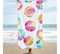 Large Microfibre Beach Towels for Adults, 100x200cm, White Super Soft Bath Towels, Sand Free Compact Lightweight Quick Dry Beach Towel for Yoga Camping Gym, Swimming Towel for Women Men ball 0J-602