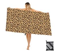 Large Microfibre Brown Spots Leopard Beach Towel for Adult,160x90cm Double Side Natural Leopard Printed Sand Free Beach Towel,Lightweight Quick Dry Travel Swim Towel Net Bag,Thin Sports Towel Yoga Gym