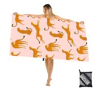 Large Microfibre Leopard Printed Beach Towel for Adult,160x90cm Pink Personalized Leopard Sand Free Beach Towel,Lightweight Quick Dry Travel Swim Towel with Bag,Compact Thin Sports Towel for Yoga Gym