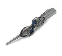 Large Midnight Blue Crystal Floral Hair Beak Clip/Concord Clip In Black Tone - 13cm L