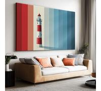 Large Minimalist Abstract Nautical Lighthouse Canvas Painting Prints 100L x 75W cm, Bright Red Frameless Wall Decor Picture Posters - Unframed Modern Artwork Home Decor for Bedroom Living Room Gift