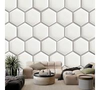 Large Minimalist Geometric White Honeycomb Hexagons Mural Wallpaper 200 x 140 cm, Non-Woven Modern Photo Wallpaper, Wall Mural Sticker for Bedroom Living Room Hallway Sofa Backdrop Wall Decor