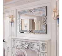 Large Mirror Crushed Diamond Decorative : 100 x 70 x 2.5cm Venetian Wall Mirror Rectangular Hanging Mirrors 5mm Thick Silver Glass Embedded Glittering Crystals for Living Room Entryway Hallway