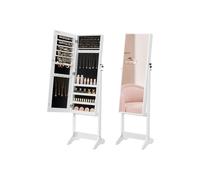 Large Mirror Jewelry Armoire, White + Black Lining