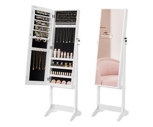 Large Mirror Jewelry Armoire, White + Black Lining