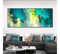 Large Modern Abstract Canvas Wall Art Poster Print Large Light Blue Green Cloud Abstract Painting Wall Picture for Bedroom 40x87cm/16x34inch With Black Framed Ready to Hang